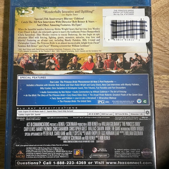 Blu-ray DVD 25th Anniversary Edition of The Princess Bride, unopened - Picture 3 of 3